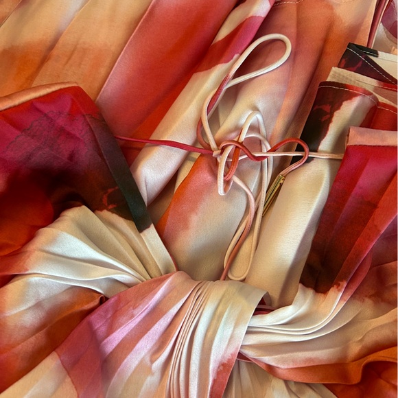 NEW Acler Dalliey Midi Long Sleeves Dress AU8/US4 Red Pink Abstract Floral Blush - Picture 8 of 12